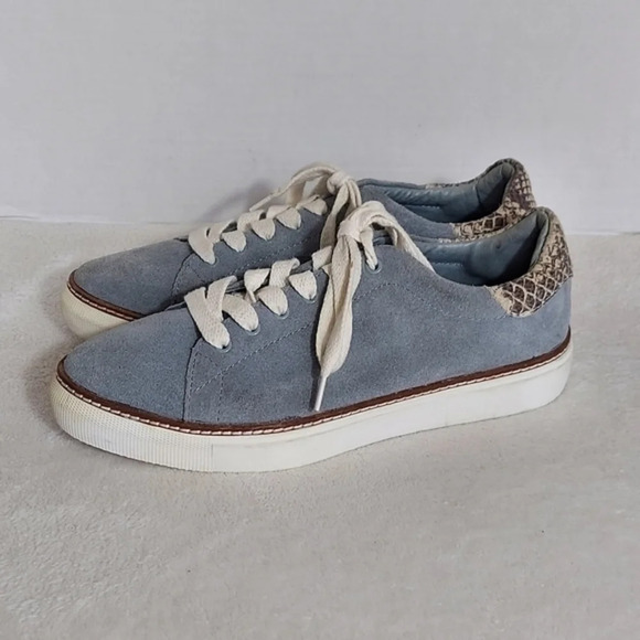 Liebeskind Berlin Gray Blue Suede Sneakers Snake Cuff Lace Up Pointed Toes - Picture 15 of 15